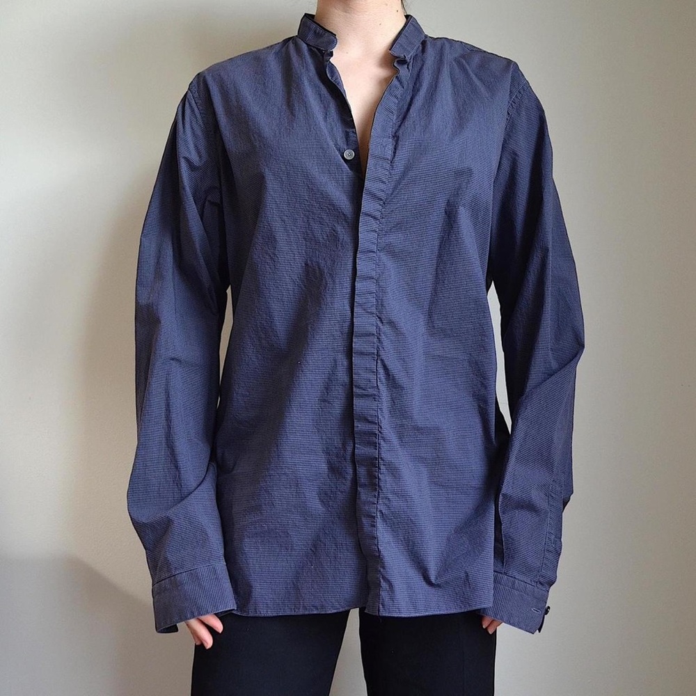 dark blue checkered longsleeve button down dress shirt from lanvin